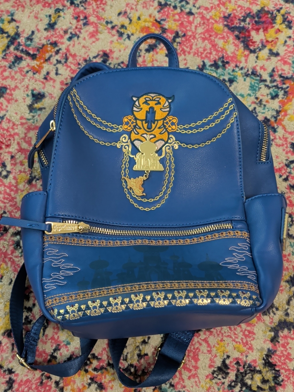 Loungefly Aladdin Blue Mini Backpack with Gold Accent Hardware